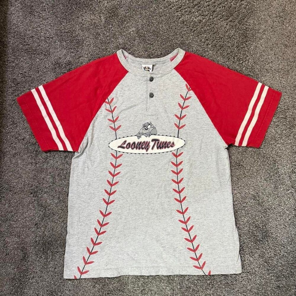 Vintage 1993 Looney Tunes Taz grey & red baseball tee